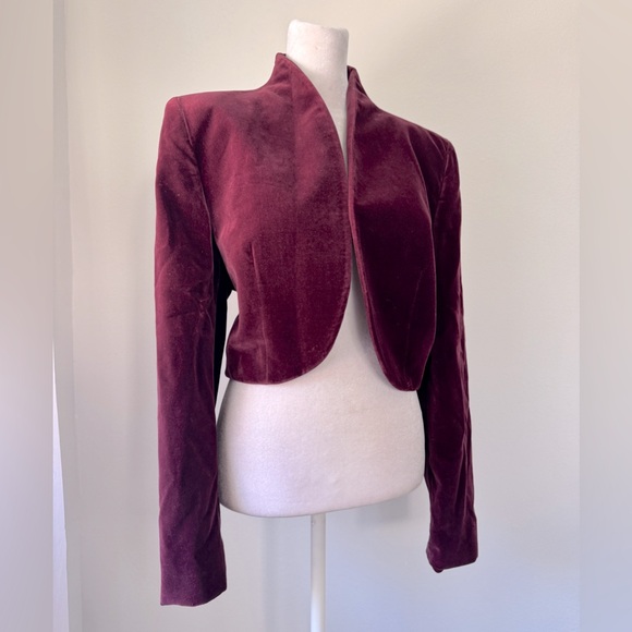 Vintage ‘90s Spitalnick & Co. Burgundy Velvet Cropped Open Front Jacket - Picture 1 of 9